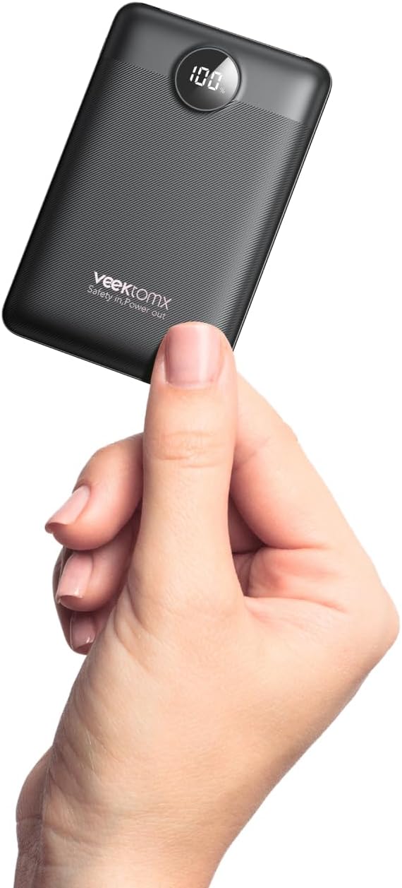 VEEKTOMX Small Portable Charger, Mini Power Bank 10000mAh, PD 22.5W Fast Charging USB-C Battery Bank, Travel Essentials Dual Voltage External Portable Powerbank for iPhone/Samsung/Google Pixel, Black