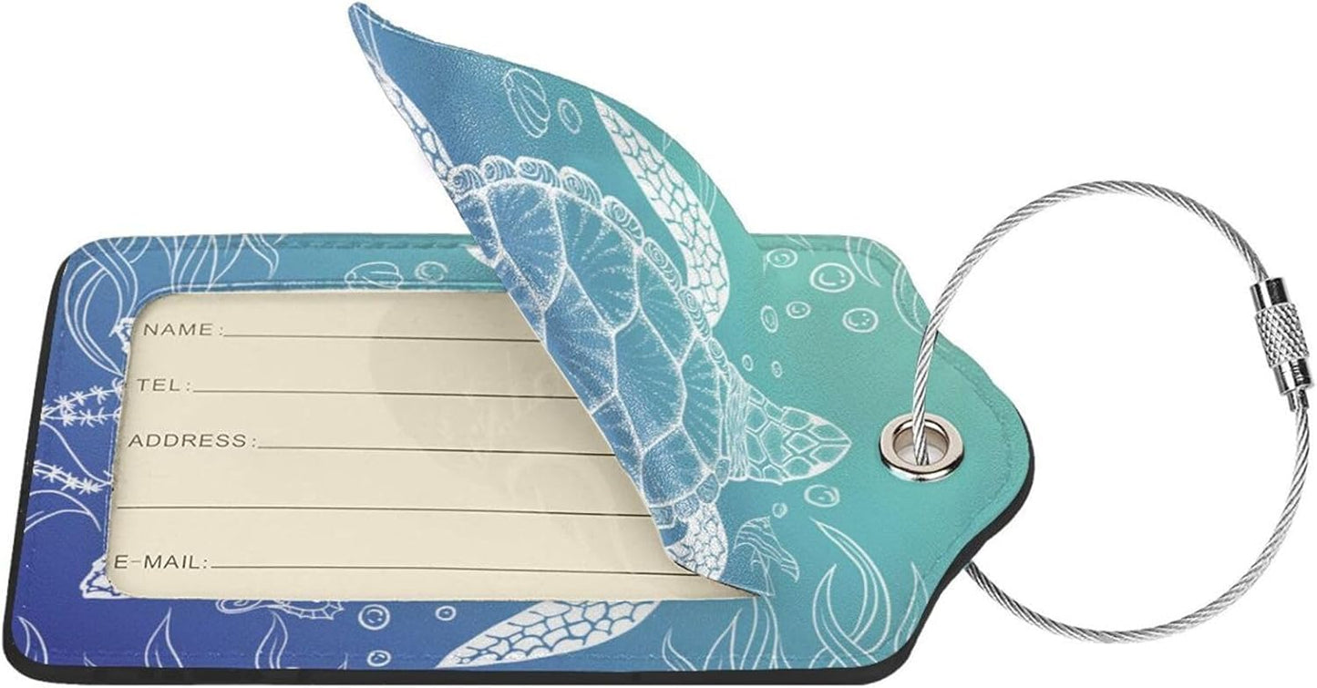 2 Pack Sea Turtle Luggage Tag for Suitcases, Cute Turtle Theme Party Decorations Leather Tags, Cruise Ship Essential Travel Unique Gift for Men Women Couples Lover, Funny Christmas Birthday Gifts