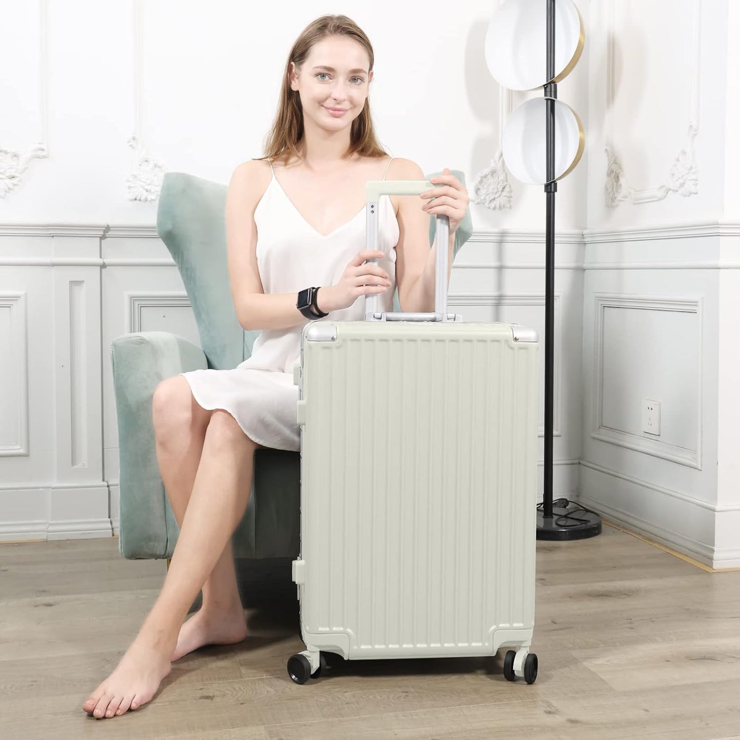 AnyZip Luggage PC+ABS Aluminum Frame Zipperless Checked Luggage Hard Shell Suitcase with TSA Lock Double Spinner Wheels 28 Inch White