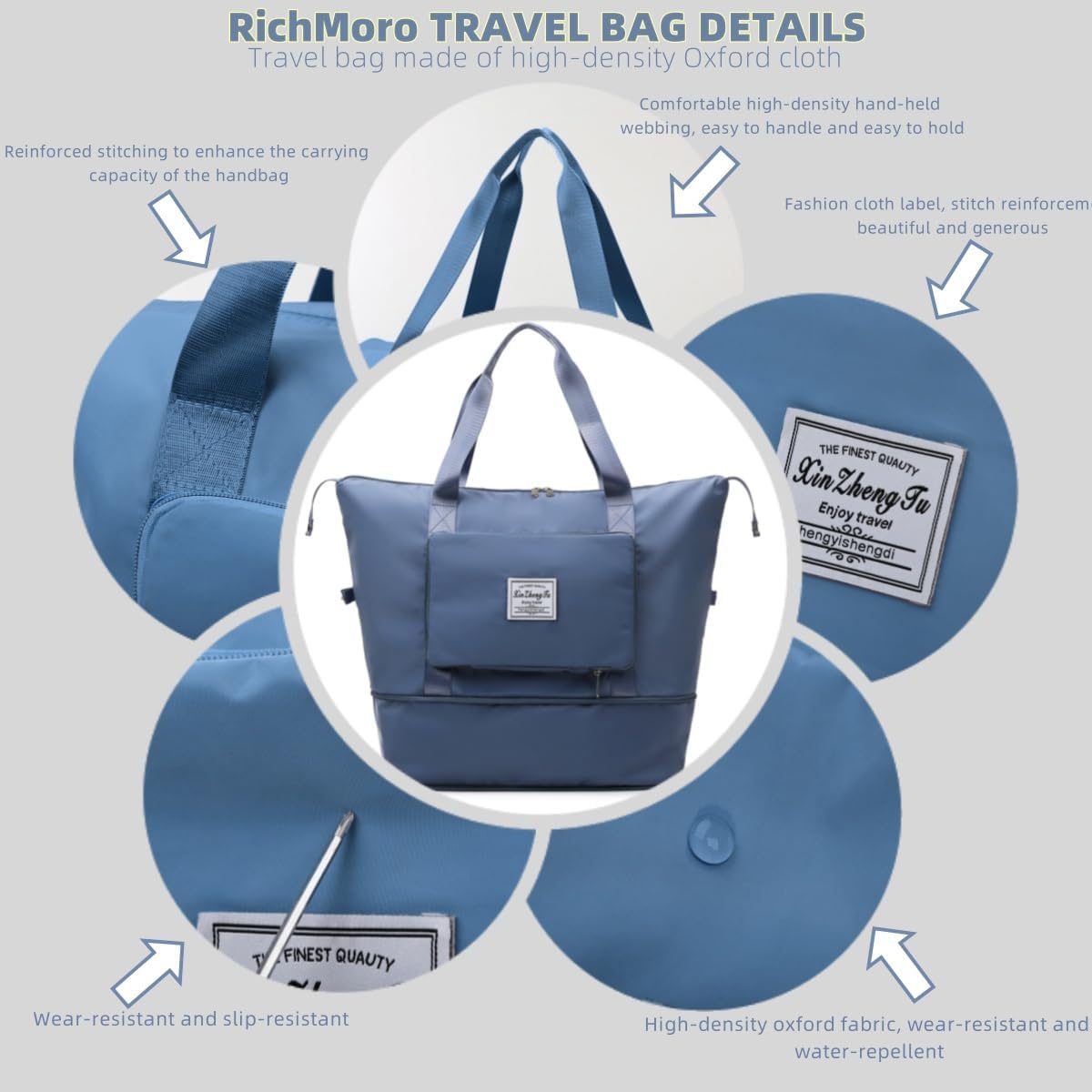 Large Capacity Foldable Travel Bag, Expandable lightweight Carry on Bag, Dry with Wet Separation Spor Duffel Bags