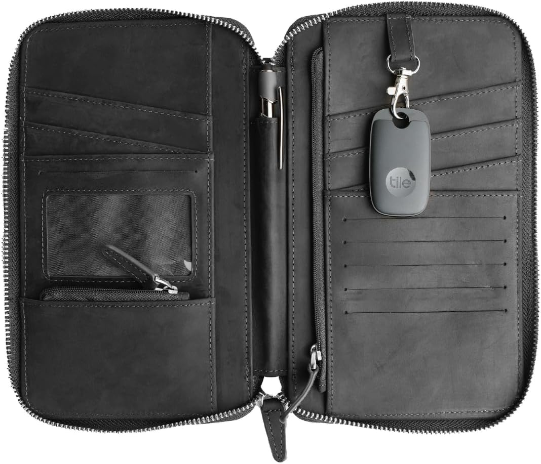 Leather Passport Holder for Family - RFID Blocking Travel Wallet for 6 Passports, Cards, Cash & More - Genuine Top Grain Leather Document Organizer with Wrist Strap, Key Ring & YKK Zipper - Midnight