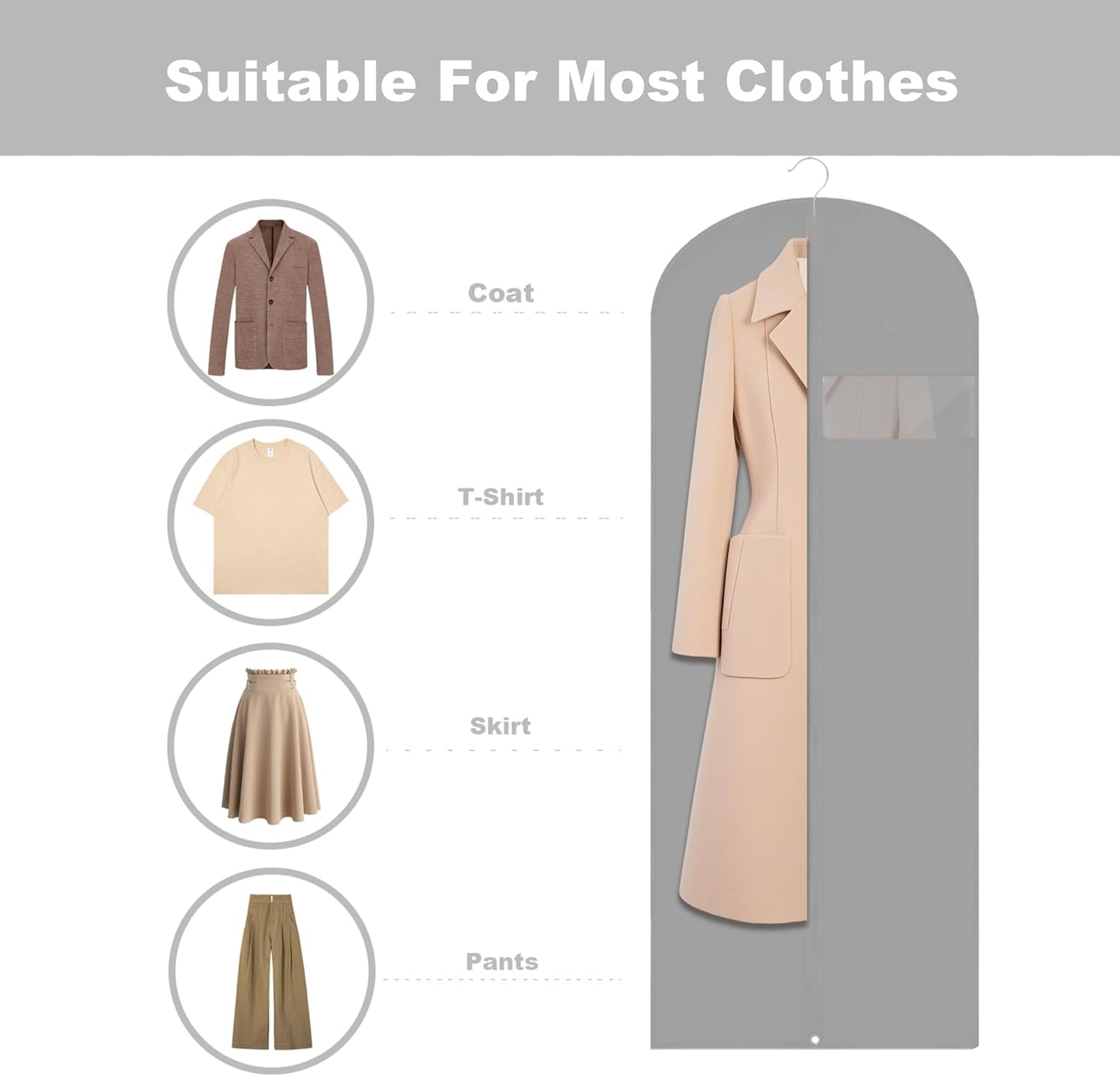 Dress Bags for Gowns Long, 60'' Garment Bags, Suit Bag for Storage and Travel, 2 Pack (Grey)