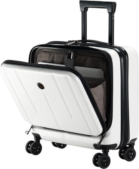 16 Inch Carry On Luggage with 2 Compartments for 14” & 15” Laptop, 16.14*8*17.12” Rolling Briefcase, Lightweight Hardshell ABS+PC Suitcase with Spinner Silent Wheels, for Business Trip, Milky White