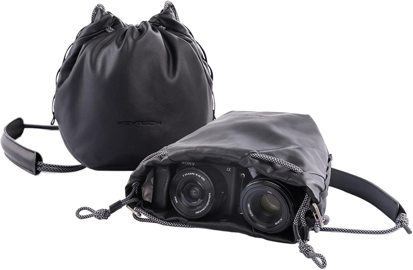 PGYTECH OneGo Drawstring Small Camera Bag, Leather Soft Camera Pouch compatible with Mirrorless Cameras/Nikon/Canon/Sony/Fuji Camera Case