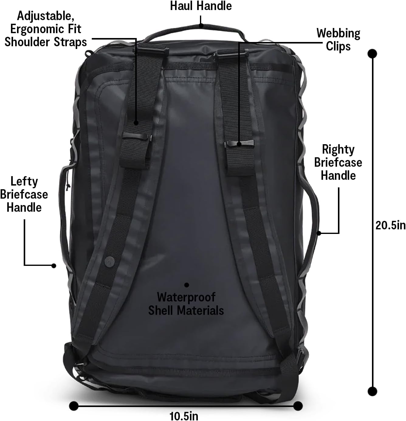 Baboon to the Moon Go-Bag Medium 40L – Detachable Straps, Small Duffle Bag for Travel, Gym Bag for Women, Mens Travel Bag, Duffel Bags for Traveling, Travel Duffel Bags for Women (Black)