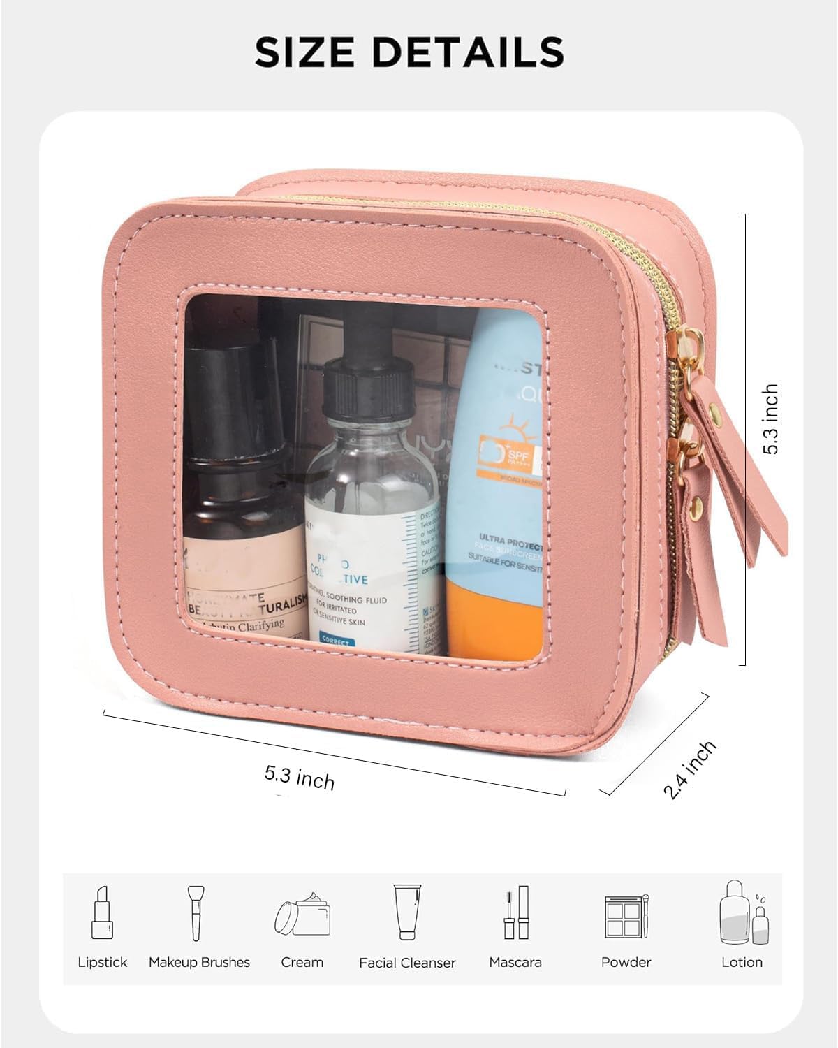 Small Clear Makup Bag, Clear Cosmetic Bags with Zipper Waterproof Small Travel Cosmetic Case Cute Make Up Pouch Mini Car Essentials for Women Travel Car Organizer (Mini Pink)