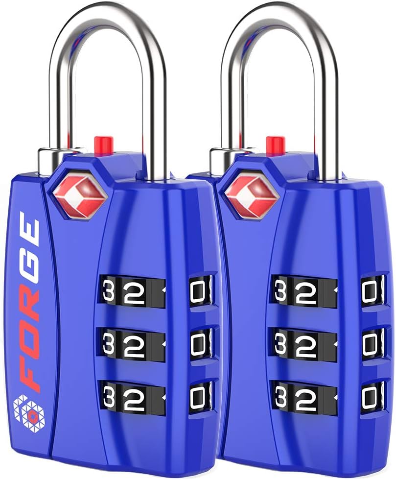 Forge TSA Locks 2 Pack - Open Alert Indicator, Alloy Body and Hardened Steel Shackle with Re-settable 3-Digit Combination