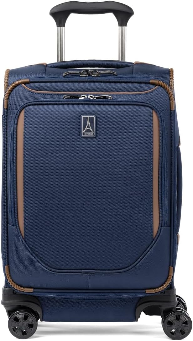 Travelpro Crew Classic Lightweight Softside Expandable Carry on Luggage, 8 Wheel Spinner Suitcase, Men and Women, Compact Carry On 20-Inch, Patriot Blue