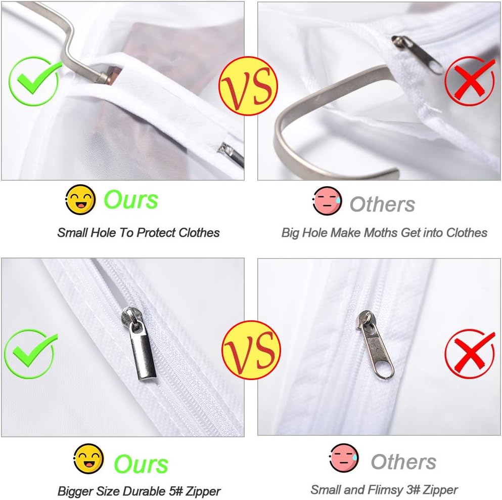 Garment Bags for Hanging Clothes 24'' x 40'' (Set of 6) suit bags for closet storage Covers for Closet with Study Full Zipper for Jacket Storage Clothes and Travel