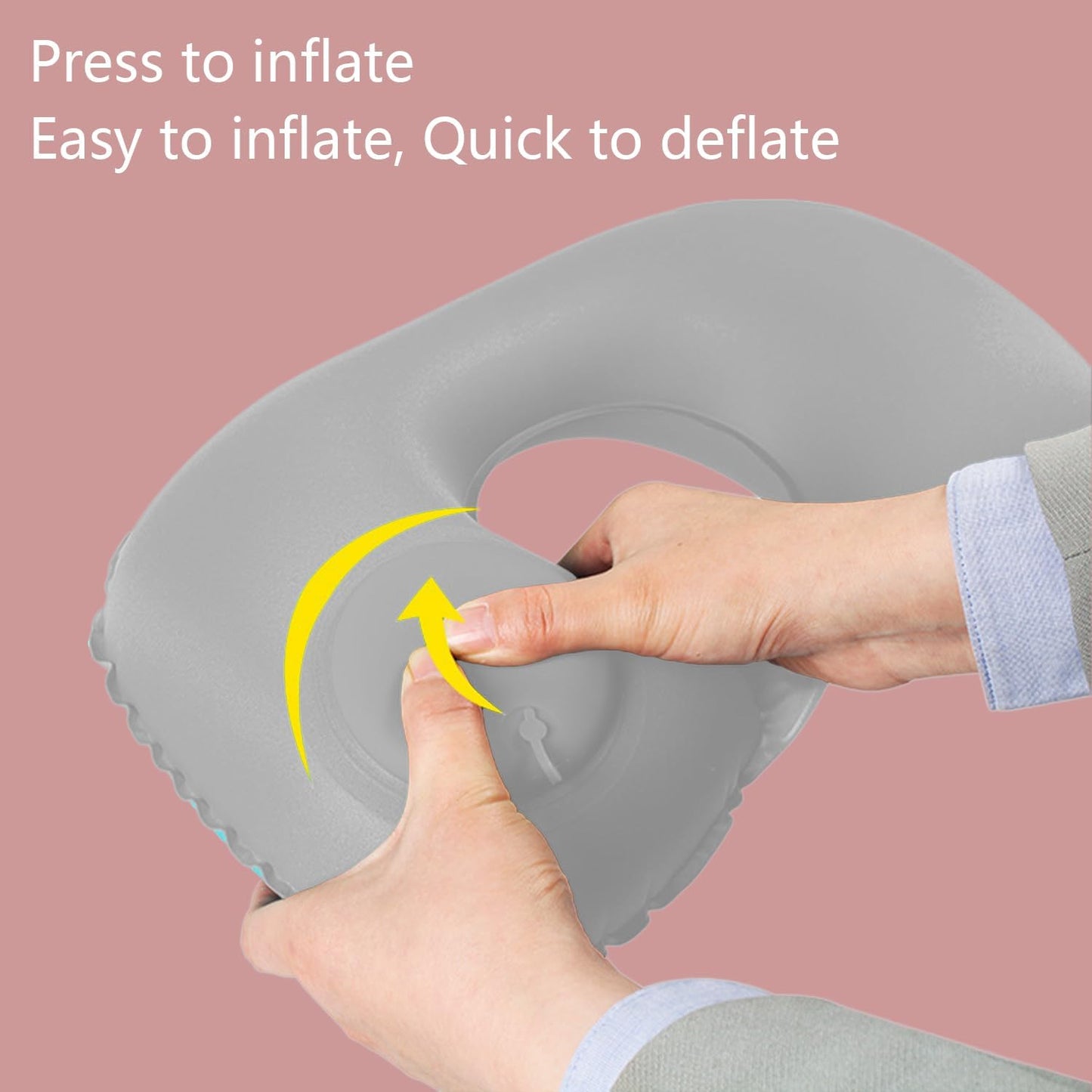 Inflatable Travel Pillow for Sleeping Airplane - Inflatable Neck Pillow for Traveling on Plane, Press to Inflate,Portable Travel Neck Pillow with Carry Bag （Gray）