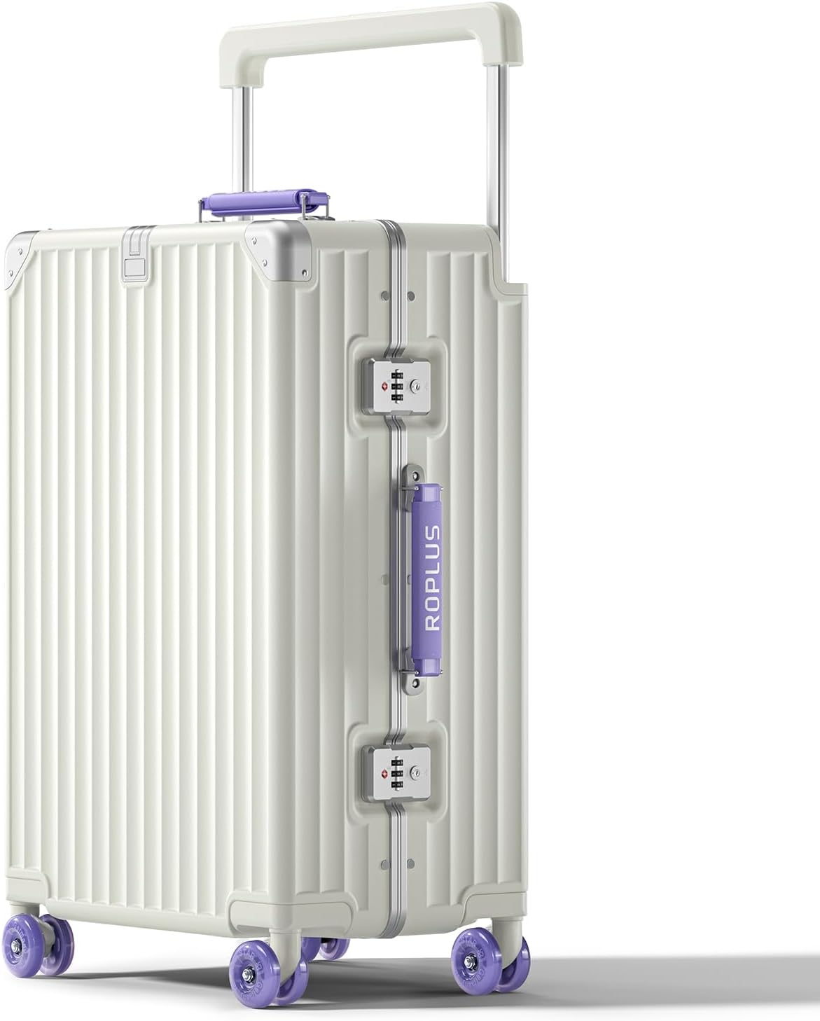 Aluminium Frame Checked-Luggage with Smooth Jelly Wheels, Hardside Zipperless Rolling Suitcase with TSA Lock (WhitePurple, 24-Inch)