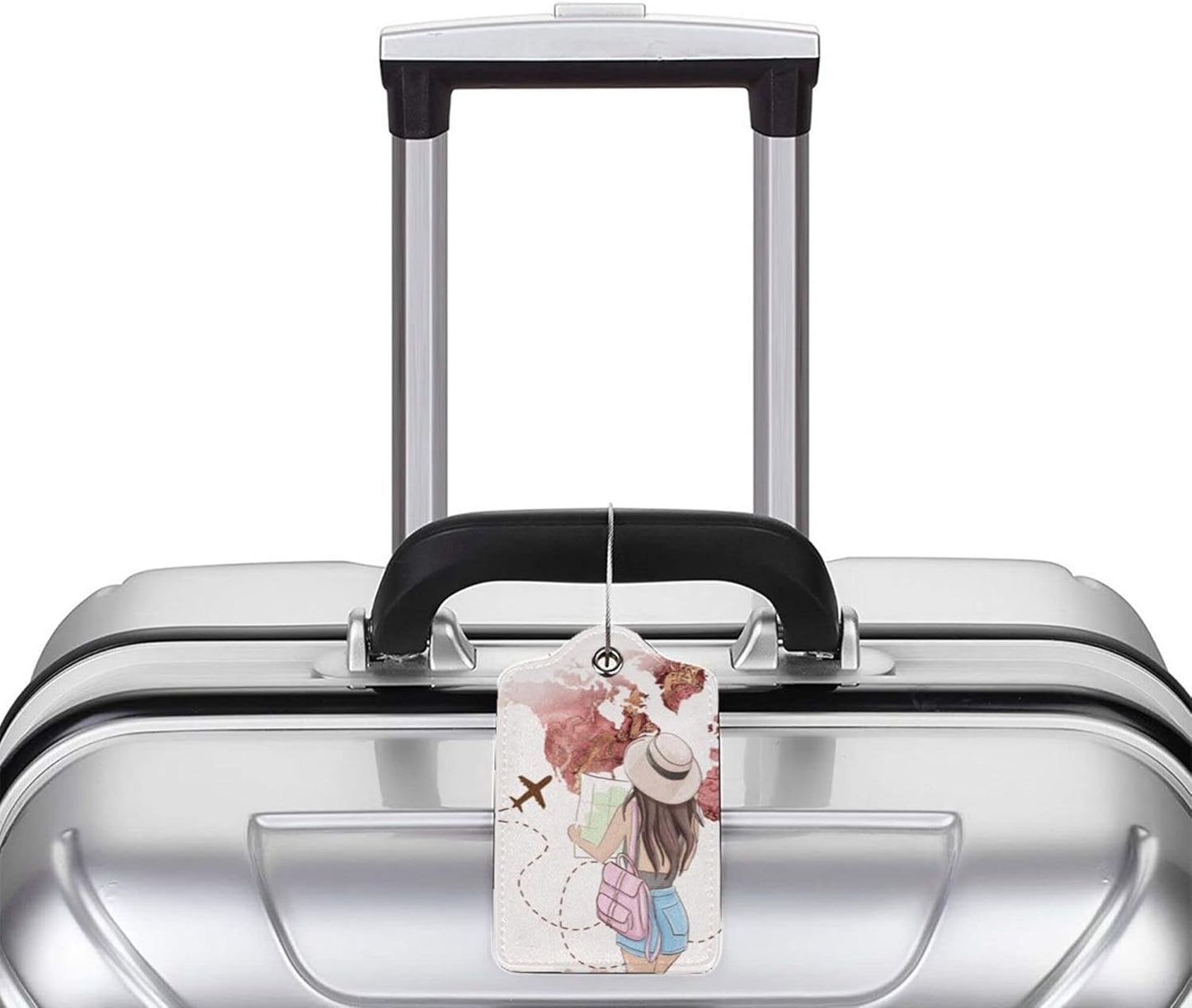 2 Pack Luggage Tags for Suitcase,Travel Girl PU Leather Travel Luggage Tag with Privacy Flap, Name ID Label and Metal Loop for Women Men Suitcase Baggage Bag Backpack