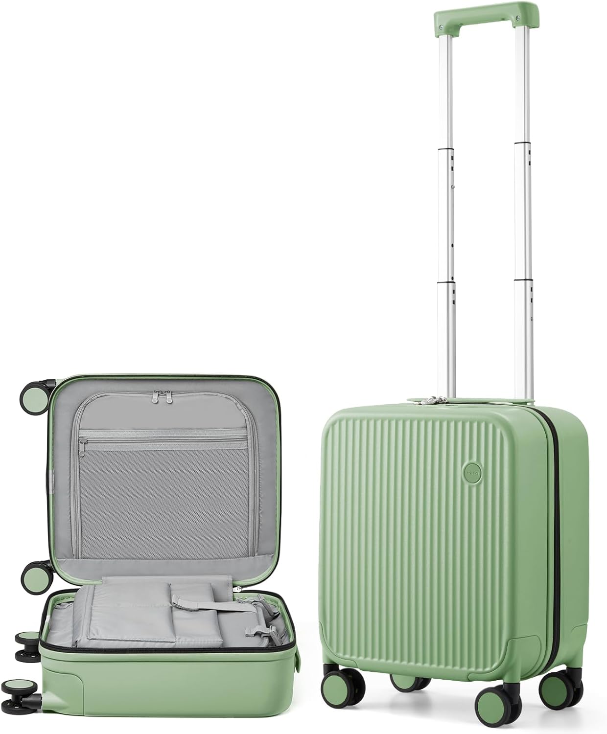 mixi Underseat Carry on Luggage 16 Inch Hardshell PC Suitcase with Spinner Wheels TSA Lock for Travel, Avocado Green