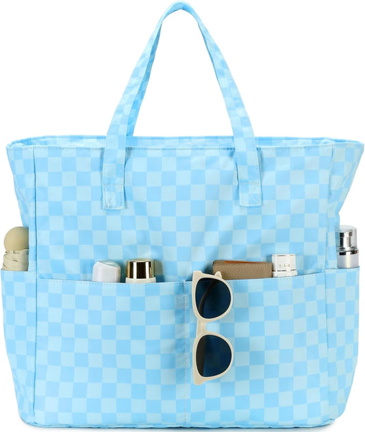 LEDAOU Beach Bag Waterproof Sandproof Women Tote Bag Pool Bag with Zipper for Gym Grocery Travel with Wet Pocket