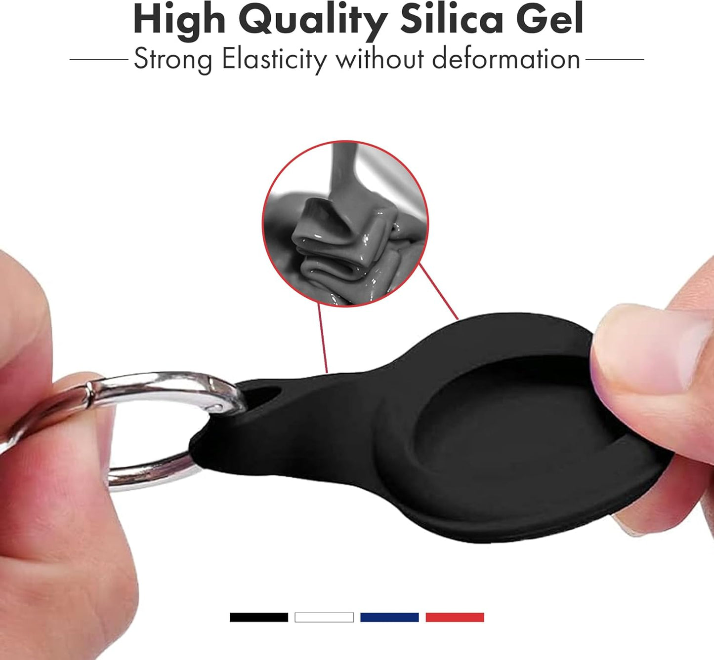 Apple AirTag 4 Pack Shockproof, Dustproof & Washable Cases, Silicon Holders with Accessories for Wallets, Luggage, Pet Collars, Key Finders (White - Black - Blue - Red)