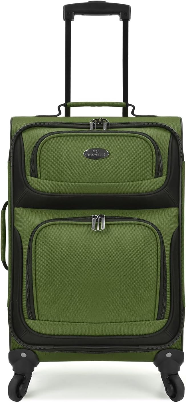 U.S. Traveler Lightweight Rolling 20" Carry On Luggage Softside Suitcase, Green, 4 Wheel