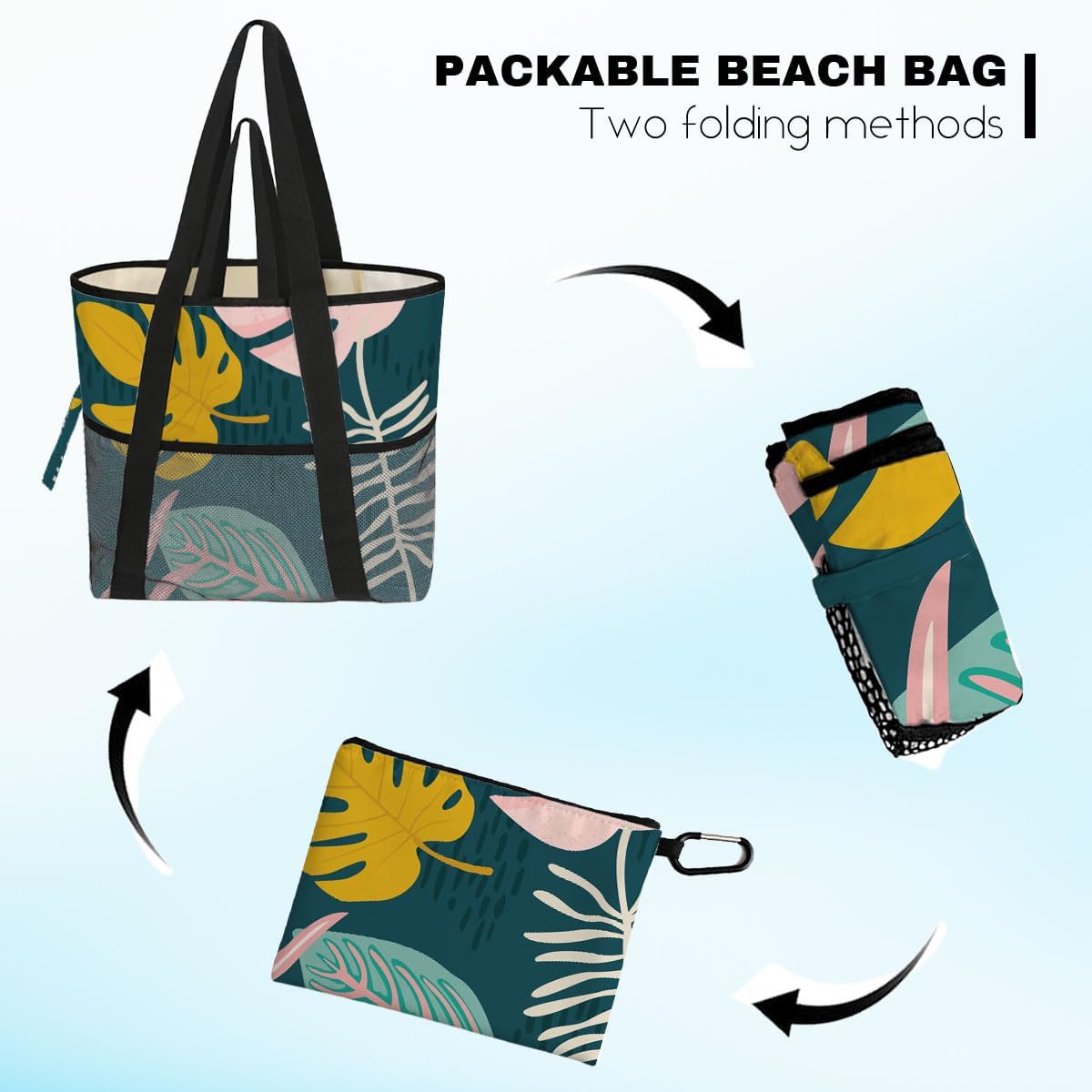 8-Pocket Waterproof Tote for Women -Sandproof Beach Bag with Zipper& Family | Foldable Travel Swim Bag (Gift-Ready)