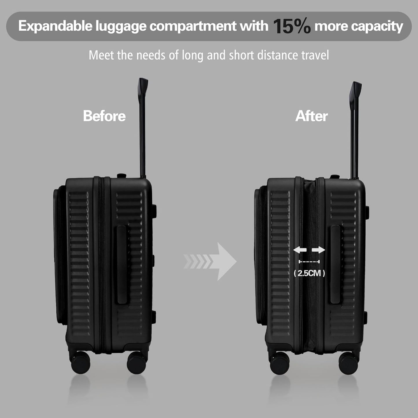 20 Inch Luggage with Spinner Wheels,Expandable Front Opening Suitcase 100% PC Hard Shell TSA Lock, Smooth Rolling Wheels, Lightweight Travel for Men and Women, Y03 Yellow Slightly Larger