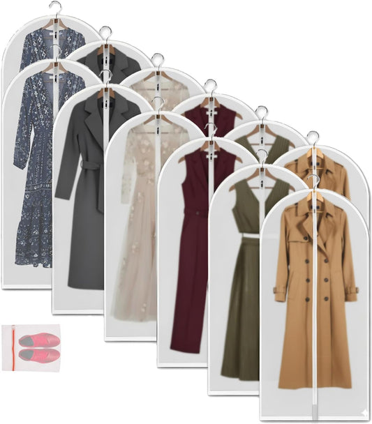 Clear Garment Bags Clothes Covers Protecting Dusts (set Of 12) For Storage Plastic Garment Bags Hanging Clothes Bags with Zipper Gown Garment Bag for Long Dresses - 24'' X 60''/12 Pack