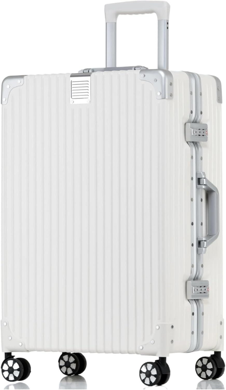 HotWay 28 Inch Checked in Luggage with Aluminum Frame,PC Hard Shell Suitcase with Spinner Wheels and TSA Lock, Large Suitcase for Travel, White