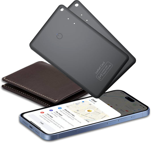 CASCHO Smartcard - Wallet Tracker Card, Compatible with Apple Find My App, Waterproof and Splash-Proof, Keys Finder and Item Locator for Passport, Bags, Laptop, Black 2 Pack