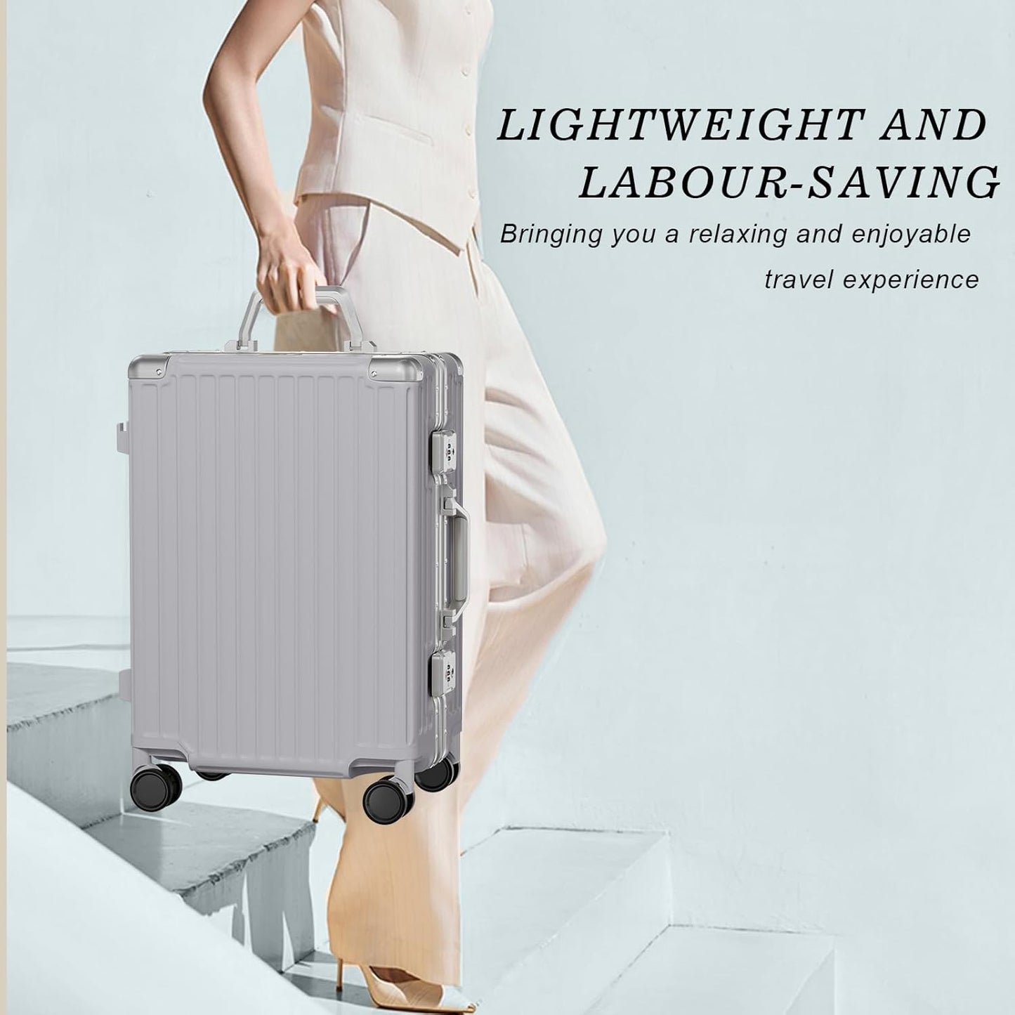 AnyZip Luggage PC+ABS Aluminum Frame Zipperless Checked Luggage Hard Shell Suitcase with TSA Lock Double Spinner Wheels 24 Inch Silver