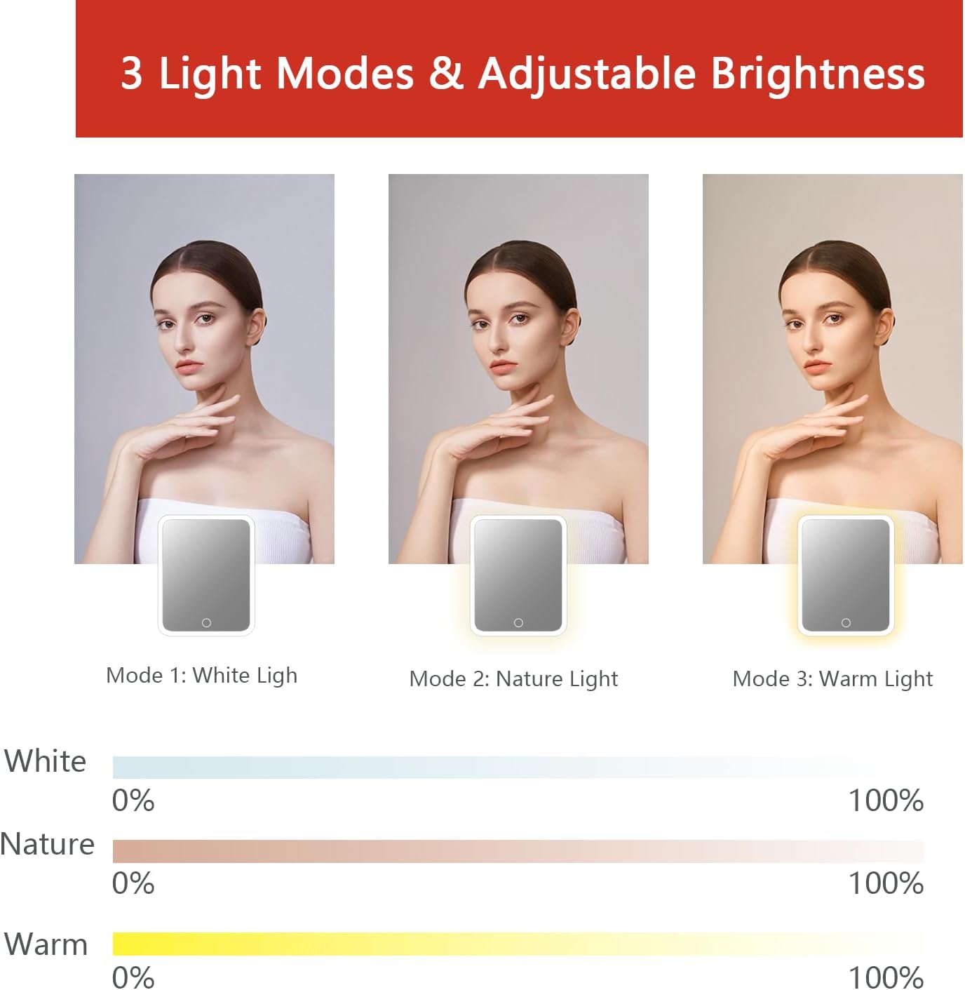 Makeup Bag with Led Mirror,Travel Makeup Organizer with 3 Color Setting, Portable Storage and Adjustable Dividers Travel Makeup Bag(red)