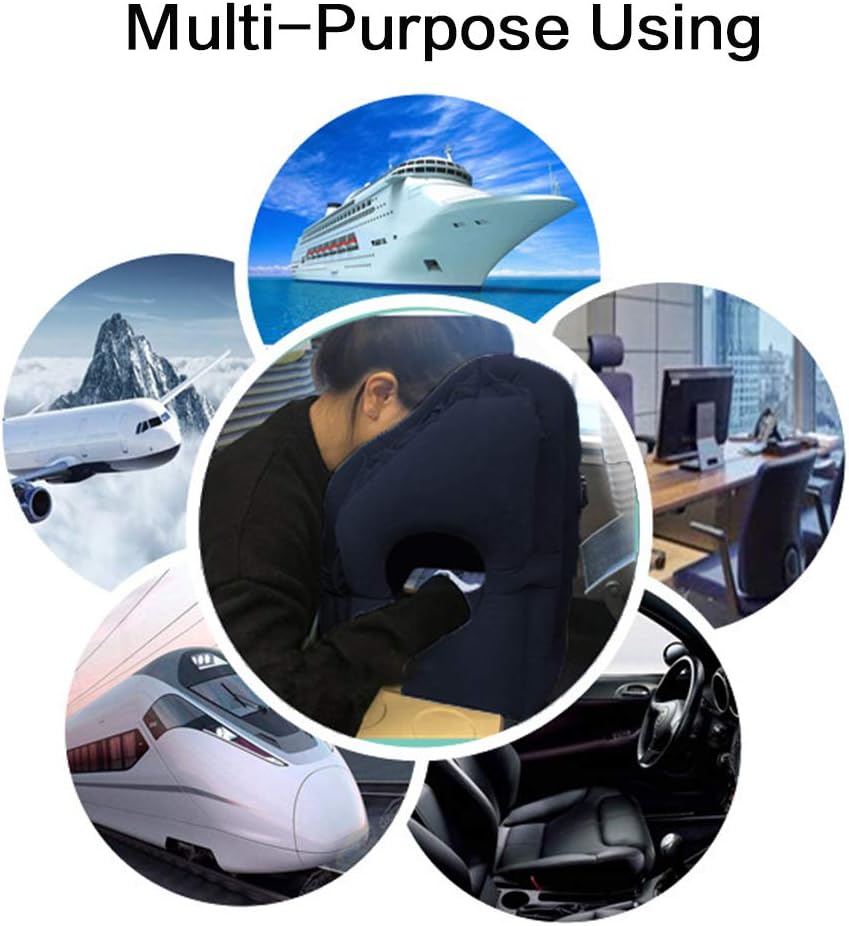 Inflatable Travel Pillow for Airplane, Inflatable Neck Air Pillow for Sleeping(Blue)