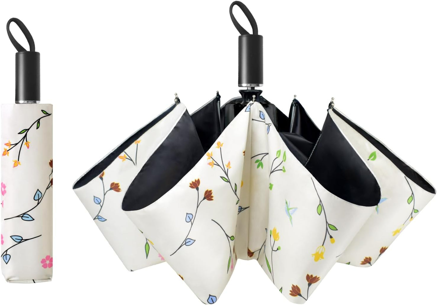 Cuby UV Sun Umbrella Compact Folding Umbrella lightweight Portable Manual Travel Umbrella for Rainproof & 99% UV Protection with Black Anti-UV Coating