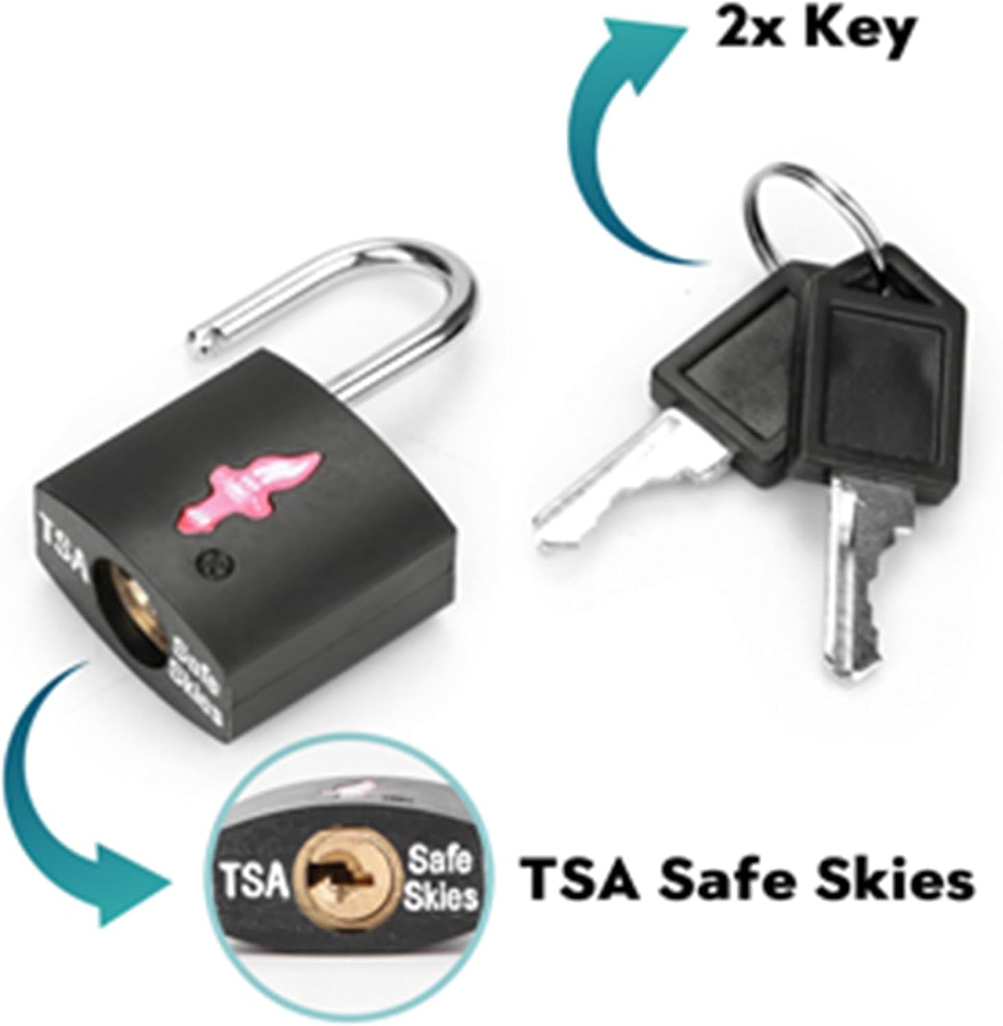 2 Pack TSA Approved Luggage Locks with Key - Neon Square Black for Suitcase Backpack Carry-On & Laptop Bag Travel Security