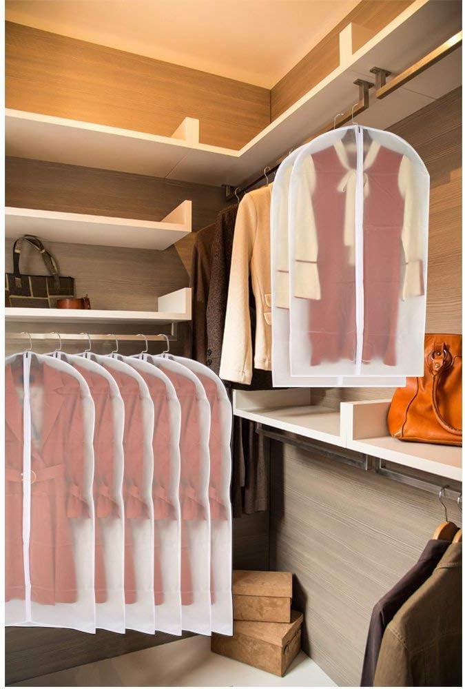 Garment Bag Covers 24'' x48'' Garment Bags White Breathable Full Zipper Dust Cover for Clothes Storage Closet Pack of 6