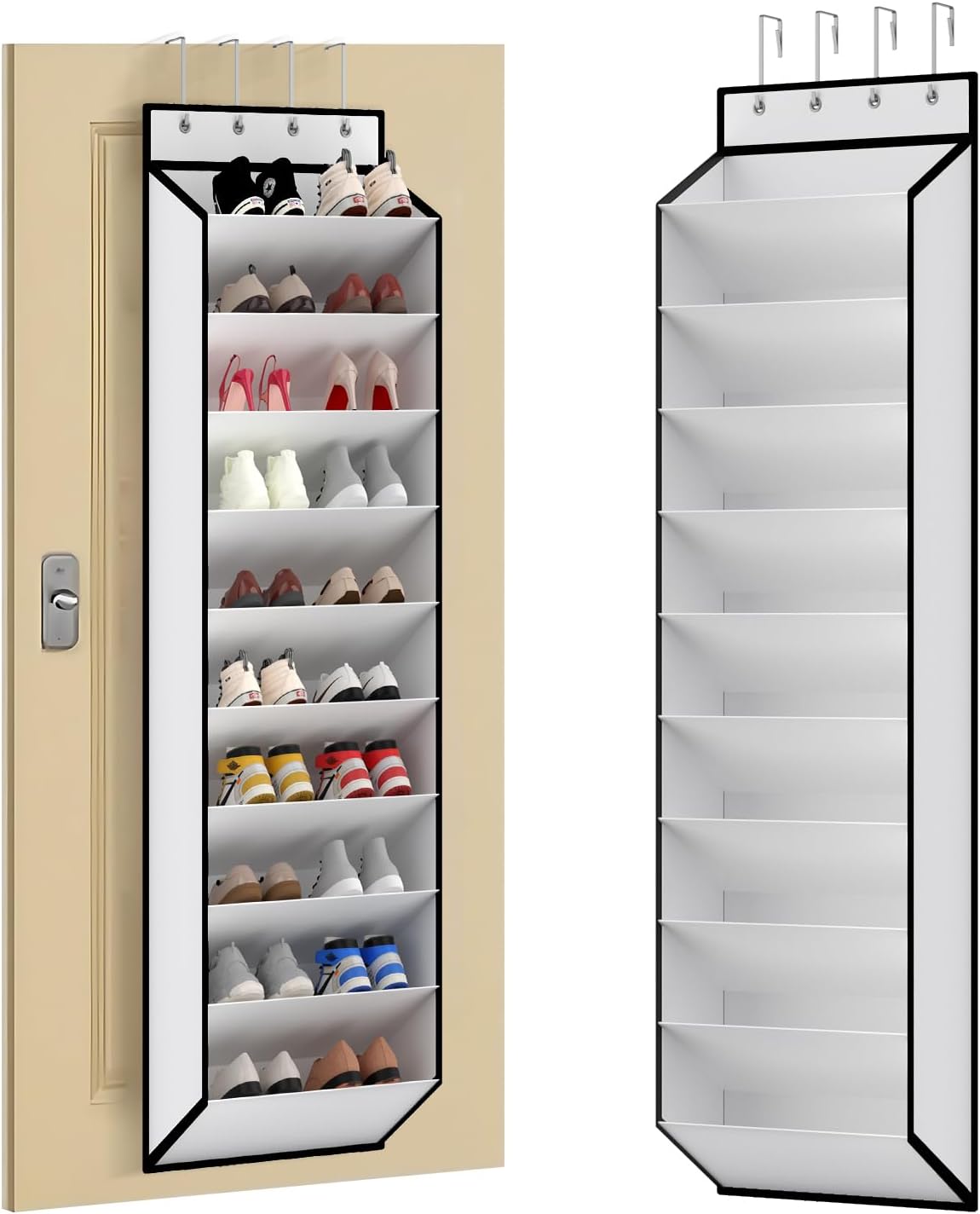KEEPJOY 10 Tiers White Over Door Shoe Organizer Storage, Hanging Shoe Holder for Door with Large Deep Pockets, Fit 20-30 Pairs Shoe Rack for Sneakers, Boots. (White)
