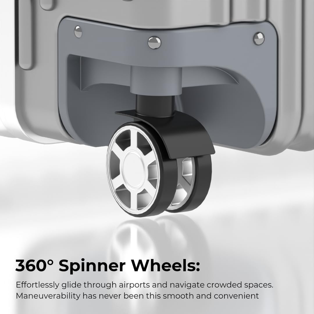 KARGO 29 Inch Check-In Luggage - Polycarbonate Hard Shell Suitcase with Aluminum Corners, Smooth-Rolling Wheels, Leather Handle, Aluminum Frame Luggage, Zipperless TSA Lock (Silver, 29 Inch Check-In)