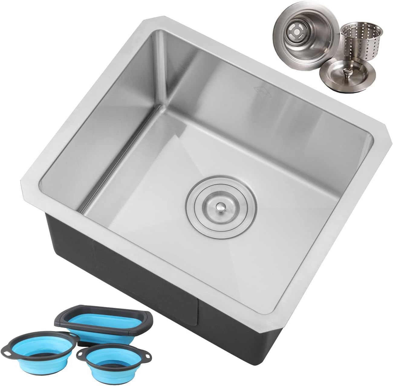 17 in. x 15 in. x 9 in. 16-Gauge Stainless Steel Undermount Single Bowl Bar Prep Kitchen Sink with Collapsible Colander Set and Strainer