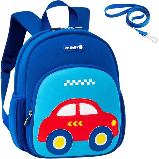 Padgene Toddler Harness Backpacks Safety Leash Kids Anti Lost Kindergarten Preschool Backpack Neoprene Lightweight Animal Schoolbag 3D Cartoon Car Mini Travel Bag for Boys Girls Ages 3-5