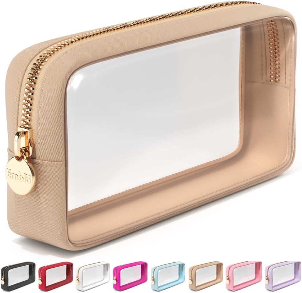 Clear Makeup Bag Zipper Pouch, Transparent Cosmetic Case Organizer, TSA Approved Travel Toiletry Case, Travel Accessories Essentials Makeup Tote for Women, Small Cute Make up Bag for Purse - Sand