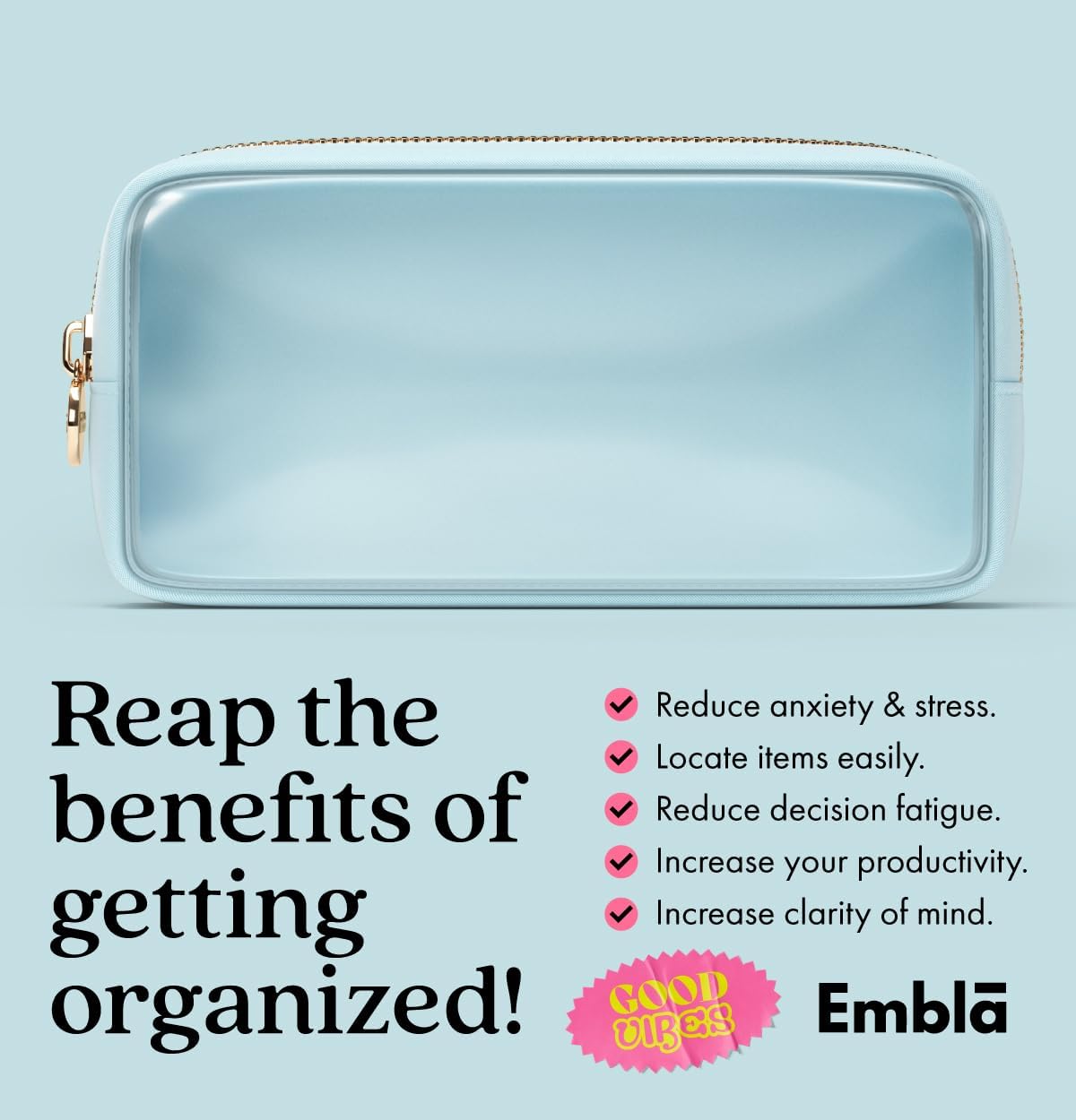 Clear Makeup Bag Zipper Pouch, Transparent Cosmetic Case Organizer, TSA Approved Travel Toiletry Case, Travel Accessories Essentials Makeup Tote for Women, Small Cute Make up Bag for Purse - Sky