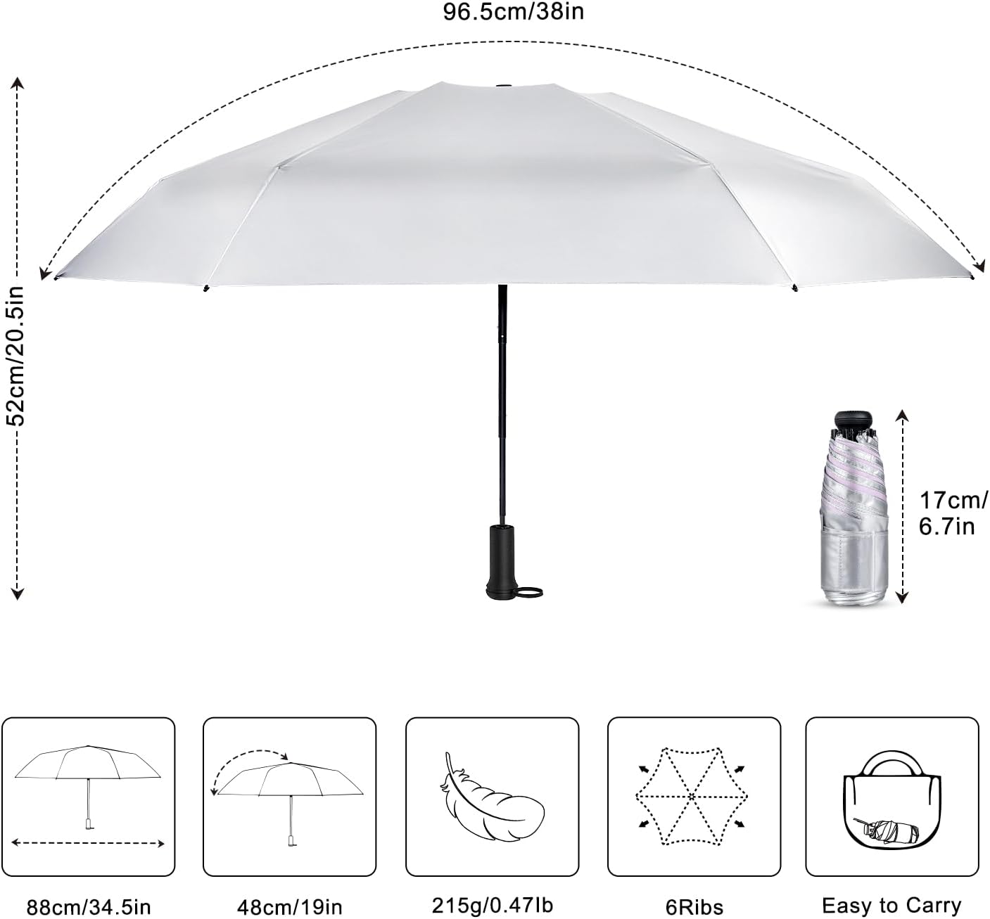 Mini Travel Umbrella - UPF 50+ Sun Protection Compact Manual Open Small Sun Umbrella