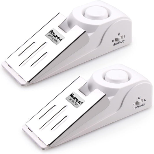 2 Pack Door Stop Alarm, Door Stopper with 120DB Security Alarm, Floor Wedge Door Stop Siren, Door Security Devices for Traveling, Apartment, Hotel and Home, White