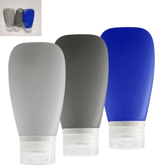 Leak Proof Silicone (Soft) Refillable Bottles 3oz-90 ml Travel Squeeze Bottles for Toiletries, TSA Size Containers for Lotions, Shampoos, Soaps, Sanitizer (3-Pack) Men or Women