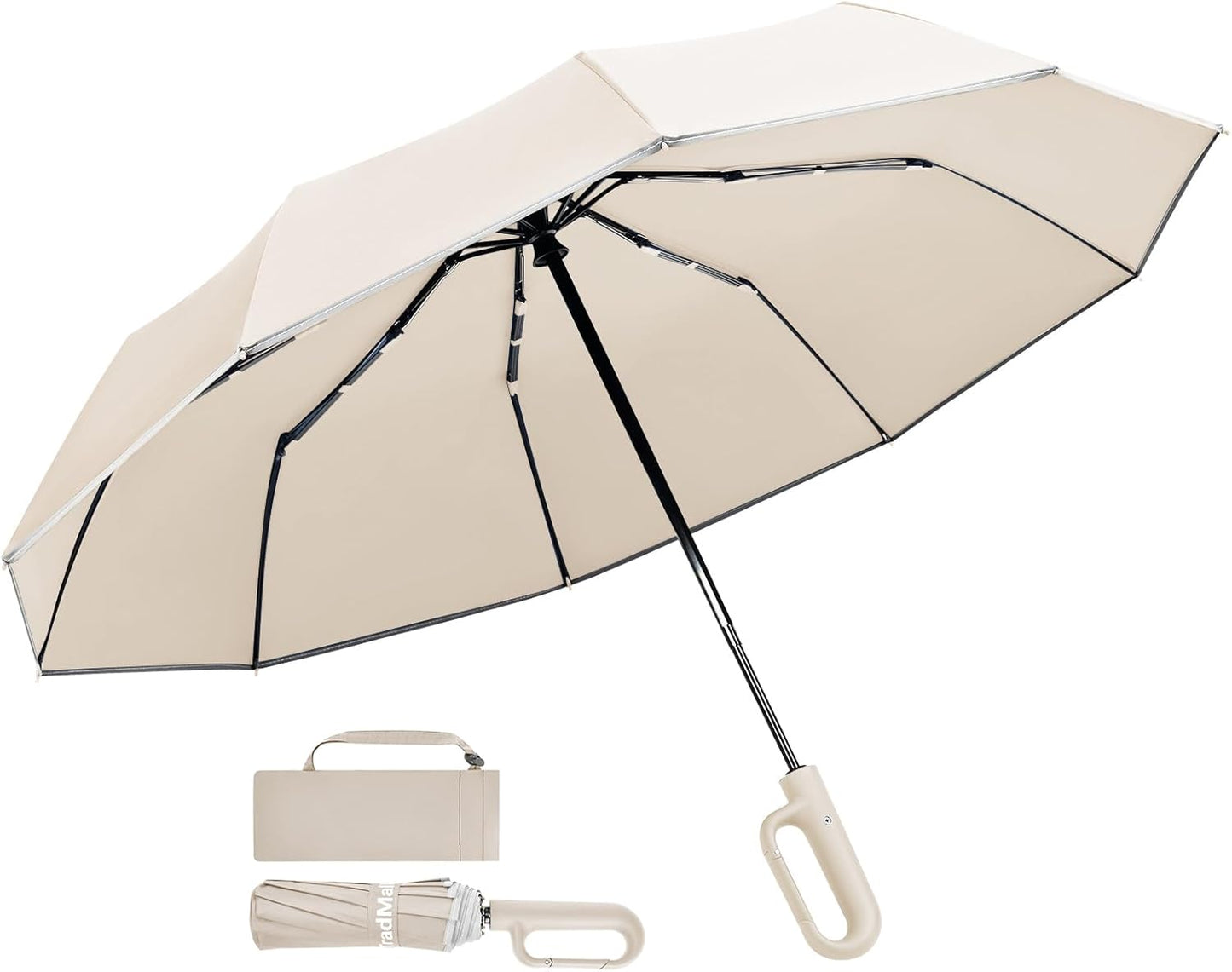 TradMall Travel Umbrella, 280T Fabric Windproof Automatic Portable Compact Folding Umbrellas for Rain with Reflective Stripe for Women and Men