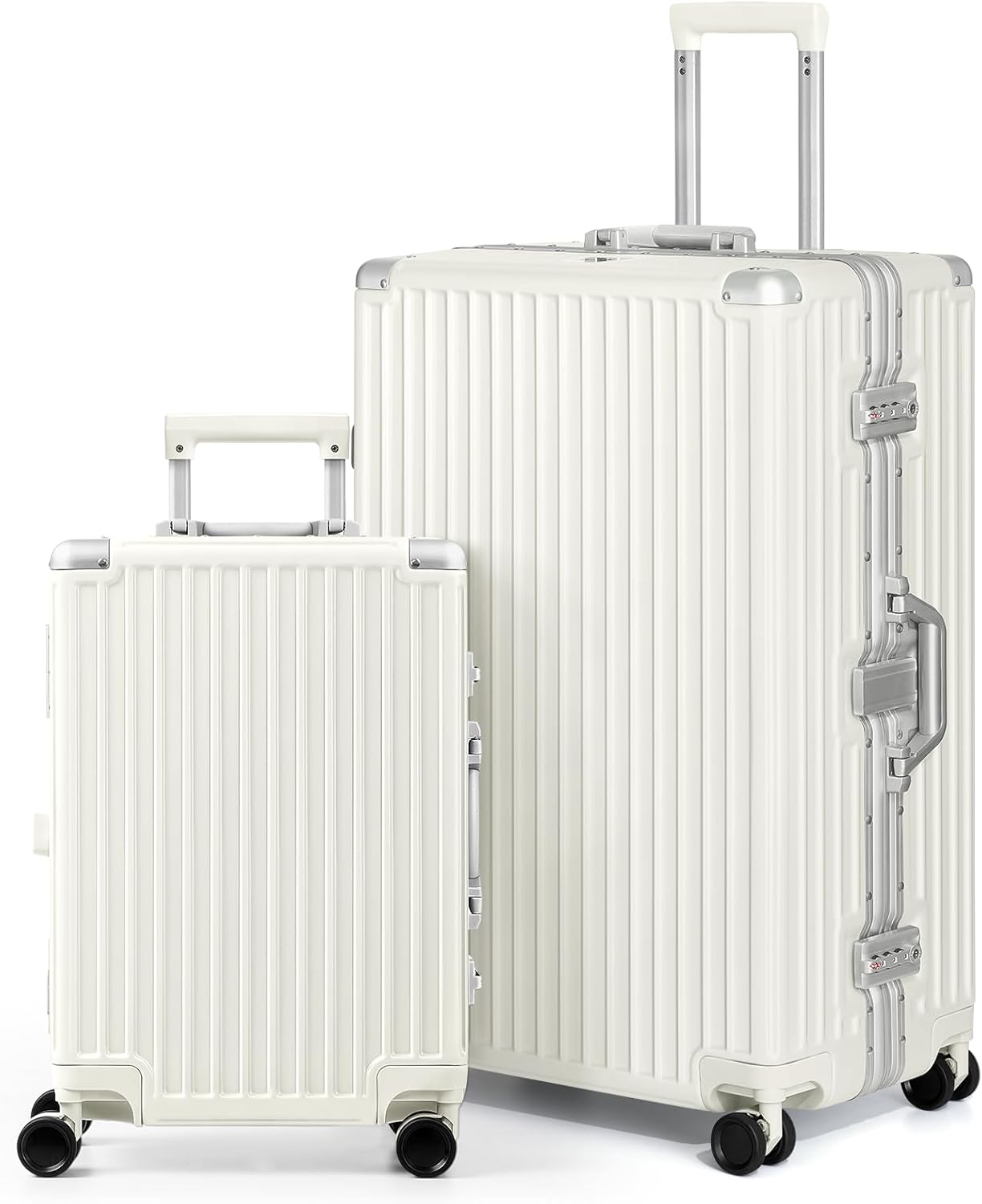AnyZip Luggage Sets 2 Piece Aluminum Frame Carry On and Checked Suitcase PC ABS Hard Shell TSA Lock No Zipper(White, 20/28)