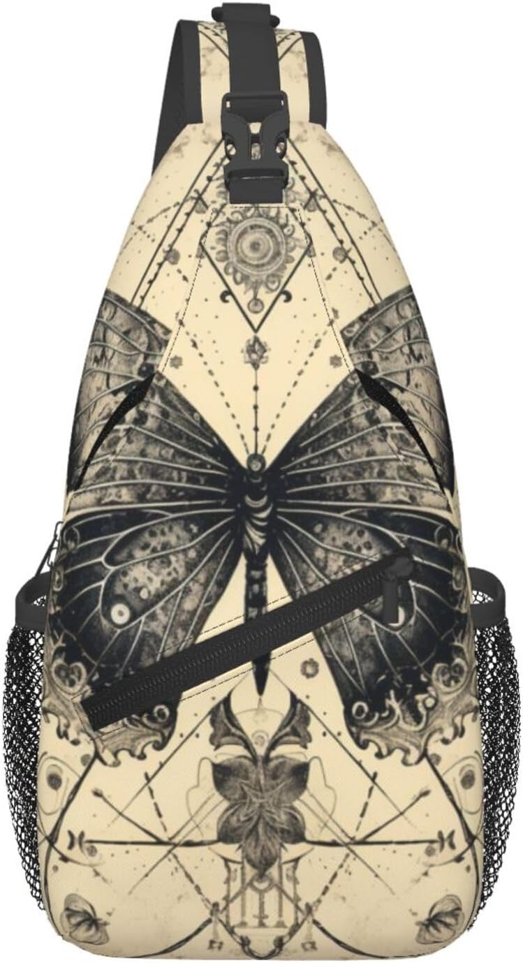 SUPLUCHOM Sling Bag Butterfly Goth Vintage Tarot Hiking Daypack Crossbody Shoulder Backpack Travel Chest Pack for Men Women