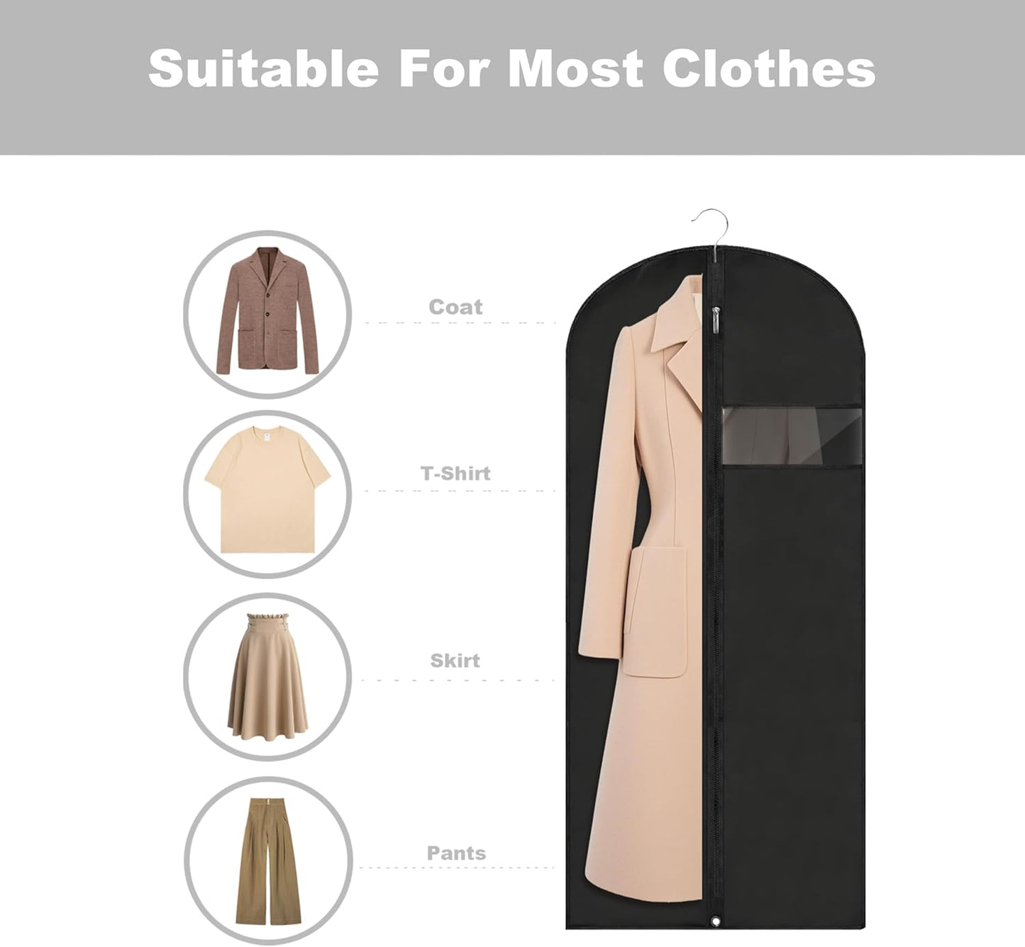 Garment Bags for Hanging Clothes, 45'' Suit Bag Cover for Storage and Travel, Dress Bags for Gowns Long, 2 Pack (Black)