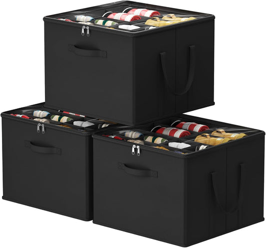 Lifewit Shoe Storage Organizer for Closet, Fits 12-16 Pairs, Large Shoe Box Storage Containers with Clear Cover and Reinforced Handles, Foldable Storage Bins Fit for Boots Heels Sneakers, 3 Pack Black