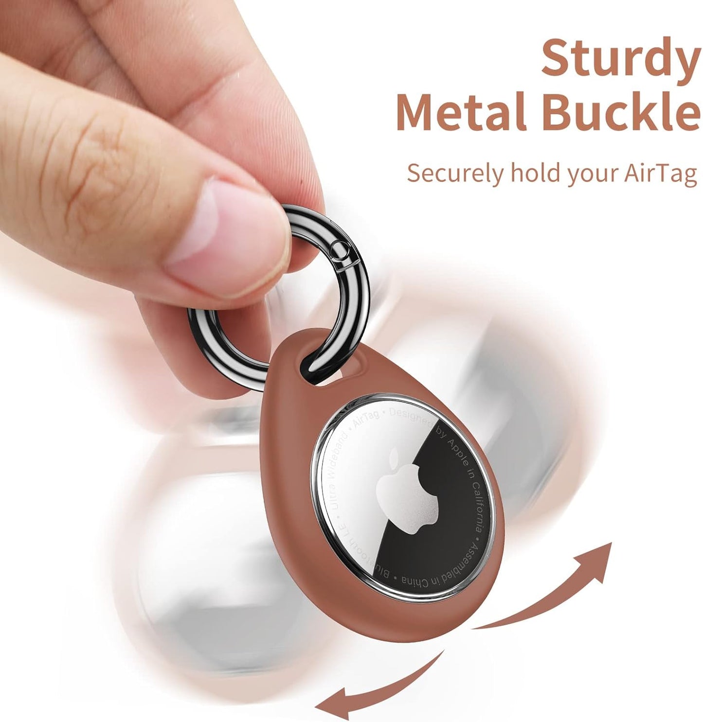 UNBREAKcable Holder for Apple AirTag - 4 Pack [Fit Tightly Design] [Easy to Install] [Hold Air Tag Securely] Waterproof TPU Shell Protective Case with All Metal Keychain Key Ring Clip (Black&Brown)