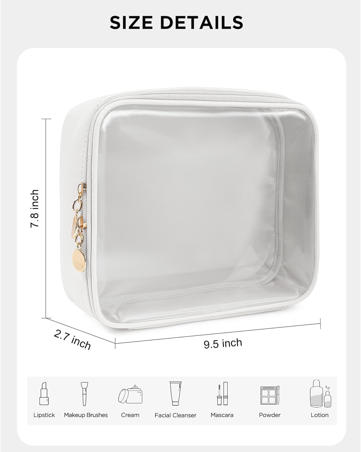 KOTORA TSA Approved Toiletry Bag with Mini Clear Makeup Bag Travel Size Beach Pool Bag Car Accessories for Women Her (2White)