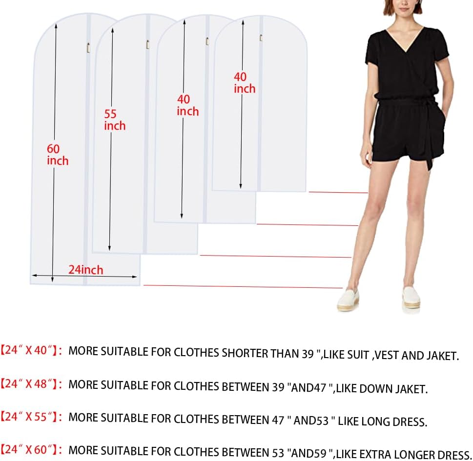Hanging Garment Bags Hanging Clothes Bags (Set of 12) for Clothes Storage Bag with Zipper for Suit, Sweaters Travel Laundry Wardrobe Closet Garment Dust Cover Bags (White, 24'' x 48'')
