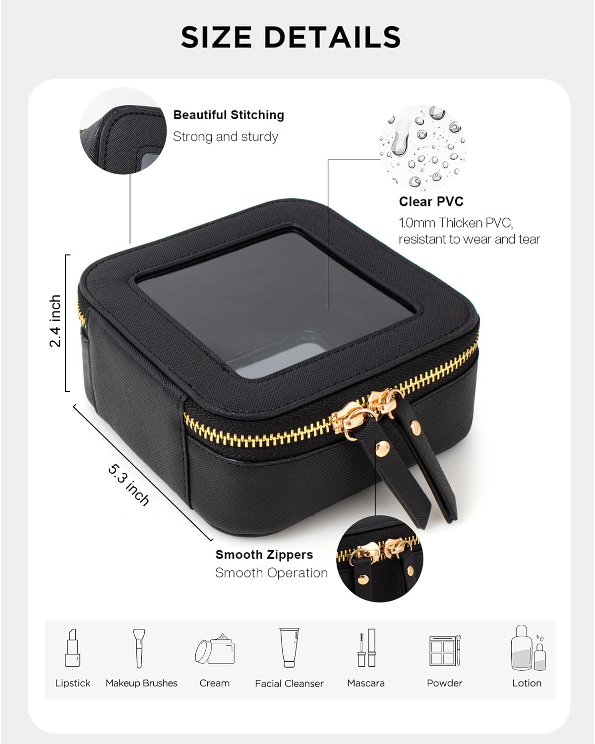 LETGO Clear Makeup Bags Small, Small Makeup Bag for Purse,Mini Clear Makeup Pouch Purse Organizer Fit Carry-on Travel Essentials,Cute Cosmetic Bags Car Accessories for Women (Mini-Black)