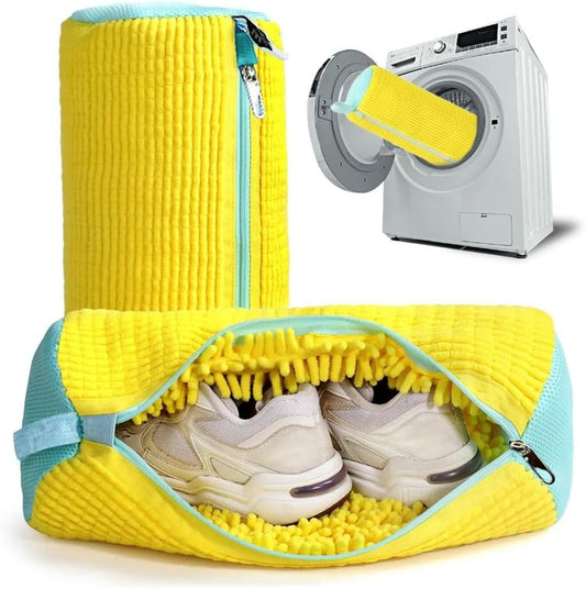 EPSCY Shoe Washing Machine Bag 2 Pack Yellow, 360° Wrap-Around Laundry Bags for Washer and Dryer - Reusable Deep Clean Sneaker Bags - Fits All Shoe Sizes & Types, Self-Locking Zipper, Protects Machine
